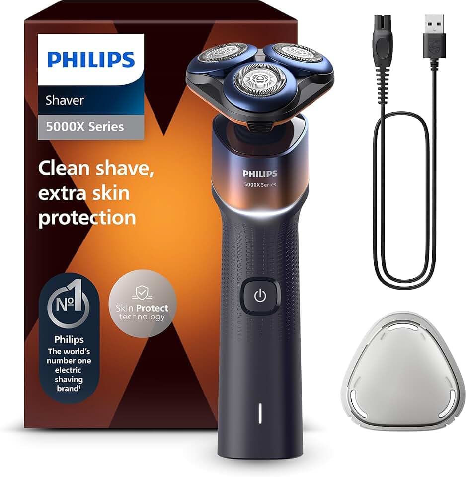 Philips 5000X Series - Rasoir électrique 100 pourcent étanche, Technologie SkinProtect, Tête flexible à 360°, Charge rapide, Capot de protection, Orange, modèle X5012/00