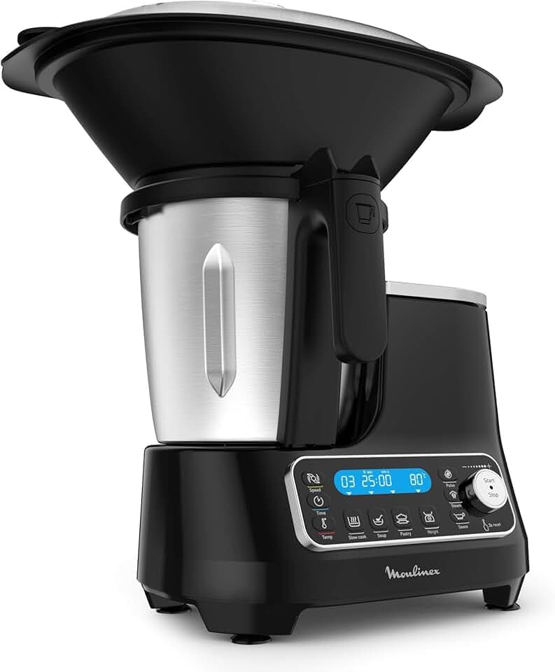 Moulinex Clickchef Robot Cuiseur multifonction compact, 3,6 L, 1400 W, 5 programmes, 32 fonctions, Balance cuisine intégrée, Cuiseur vapeur, Batteur Mélangeur HF456810 [Écran de contrôle en anglais]