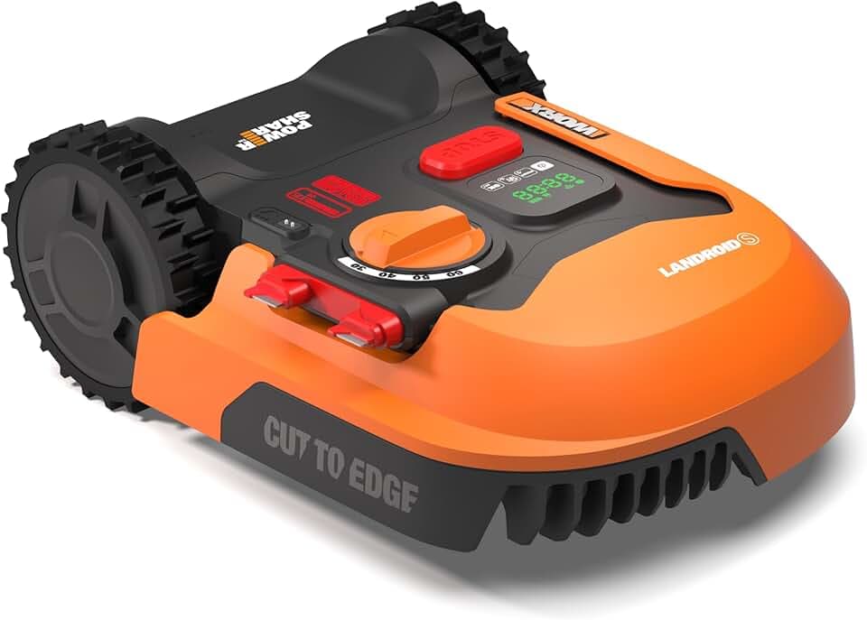 WORX Landroid Plus WR169E Robot Tondeuse Connecté e t Intelligent, 250 m² Surf.Max 300 m², Installation Facile, Configurable, Pente 35%, détecteur de Pluie, Coupe près des Bordures, Tonte Rapide