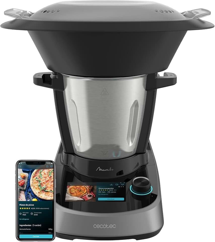 Cecotec Robot de Cuisine Multifonction Mambo Touch. 1600 W, 37 Fonctions, Écran Tactile TFT 5" avec Livre de Recettes Intégré, Capacité de 3,3 Litres, Application, Balance et Jarre en Acier Inoxydable