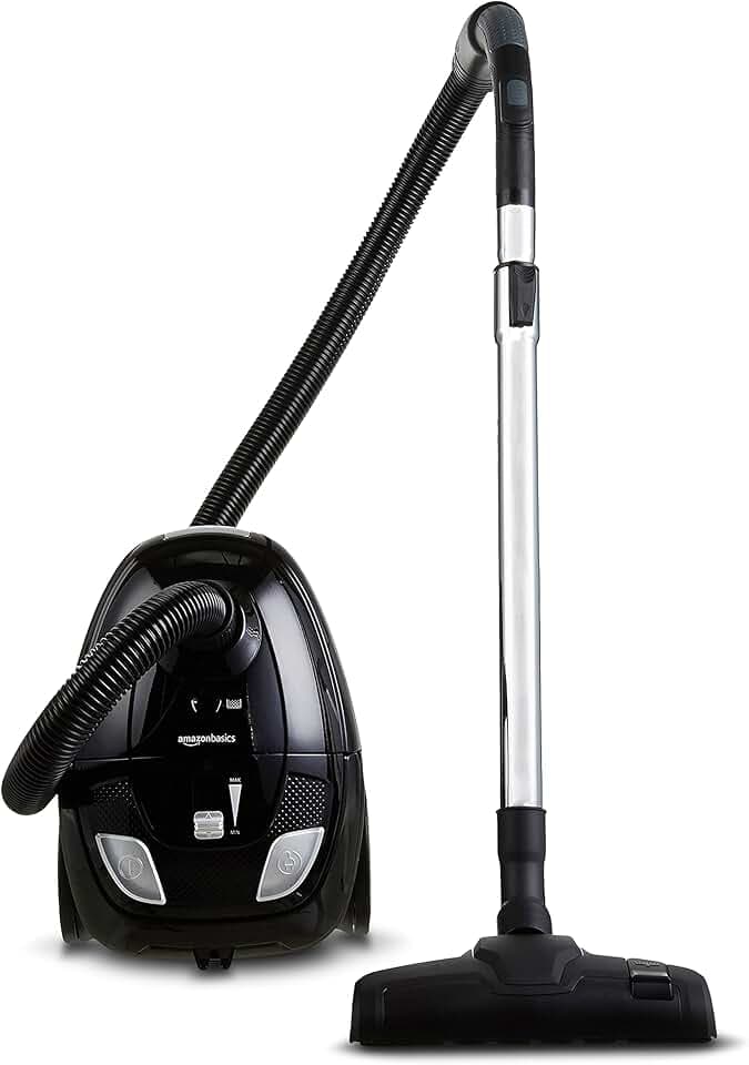 Amazon Basics Aspirateur avec sac, puissant, pour sols durs et tapis, filtre HEPA, compact et léger, 700 W, 1,5 L, Noir