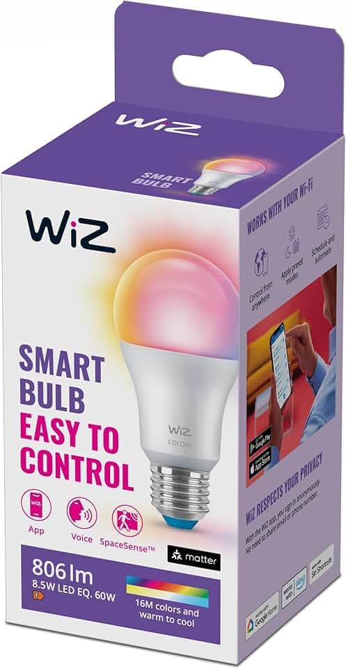 WiZ, ampoule connectée E27 Wi-Fi + télécommande, équivalent 60W, fonctionne avec Alexa, Google Assistant