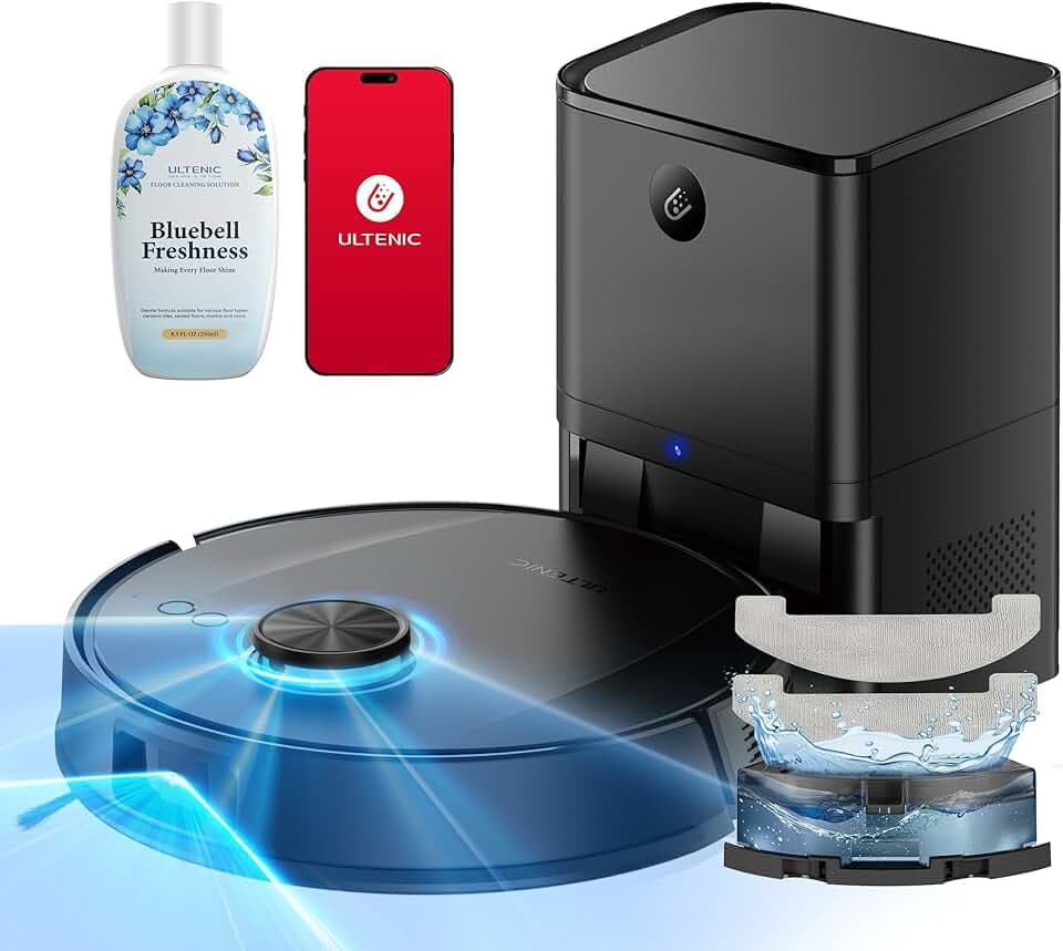 Ultenic T20 Pro+ Robot Aspirateur Lavage Auto-vidage | 10 000Pa Puissant Poils d'animaux | Navigation LiDAR AI | 200min Autonomie | HEPA H13 | Alexa/Google | 5 Cartes Multi-étages