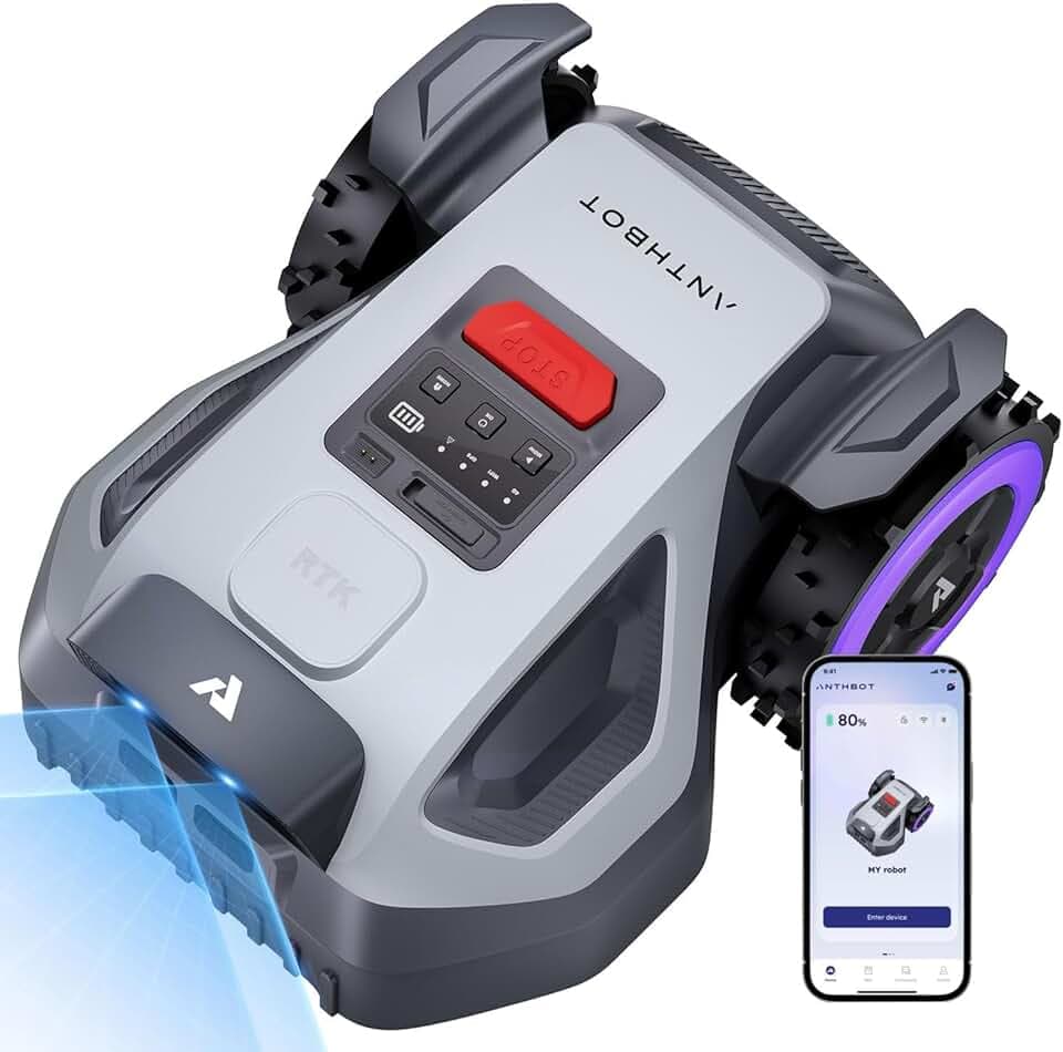 ANTHBOT Robot Tondeuse M5, 500-700㎡，150㎡/h, NetRTK + 4G, Cartographie Automatique, Double Vision IA, Gestion Multi-Zones, APP Control, 3-7CM Réglage de la Hauteur de Coupe Global Recycled Standard