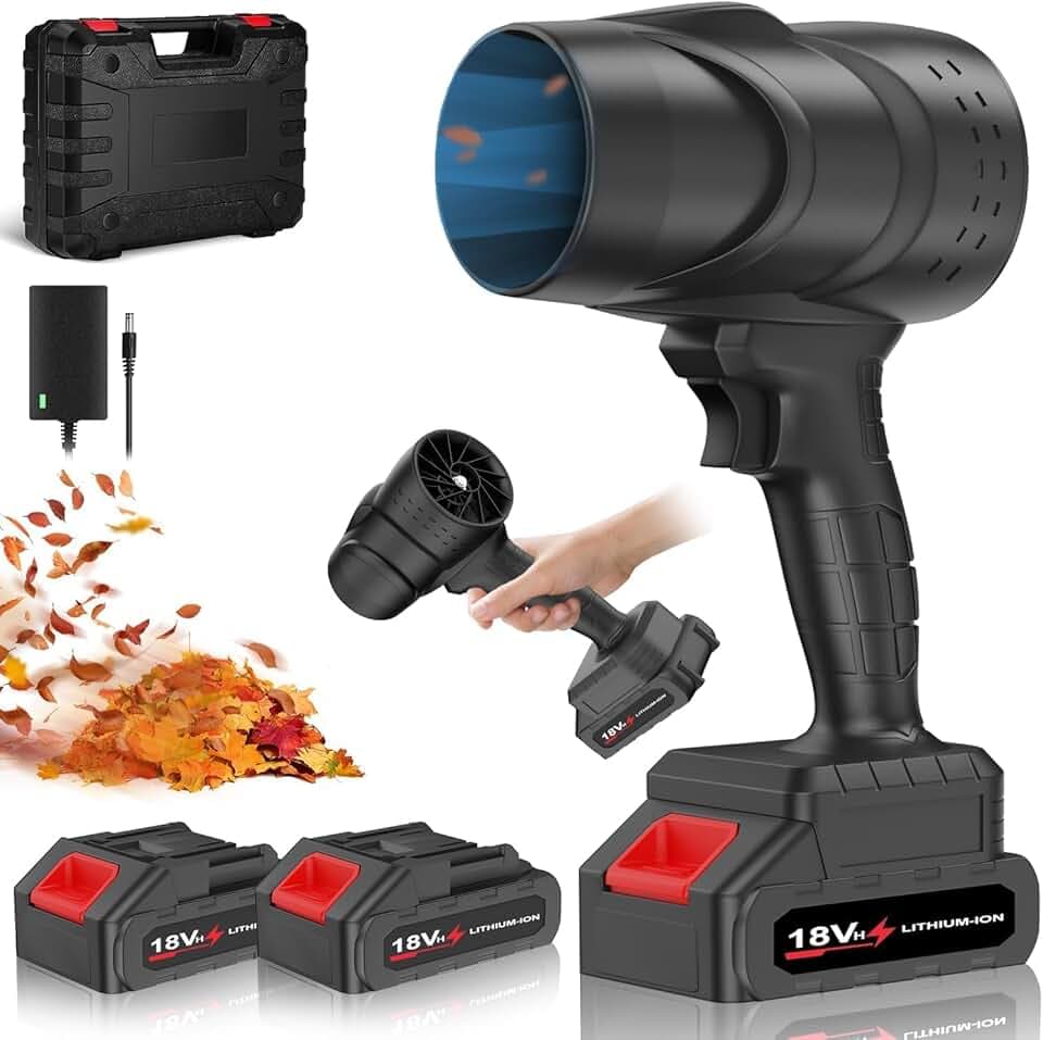 Souffleur Batterie, Mini Souffleur à Feuilles sans Fil 130,000 TR/Min avec Batteries de 3000 mAh, pour Le Nettoyage de La Maison en Plein Air, La Poussière, Les Feuilles, La Neige (Noir)