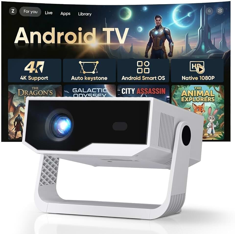 [2026 Version Améliorée] Android Videoprojecteur 4K &1080P WiFi et Bluetooth Focus électronique Correction à 270 Degrés Retroprojecteur Portable pour HDMI/TV Stick/Laptop