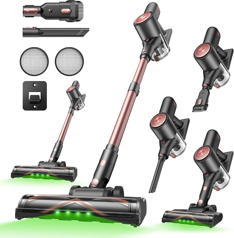 Vexilar V10 Pro Aspirateur Balai sans Fil, 450 W/45 kPa, 50 Min, LED Verte | 2 Modes Sol Dur/Tapis; Brosse Anti-Emmêlement; Batterie Amovible; Filtre HEPA; Vidage à une Touche; Tube Télescopique