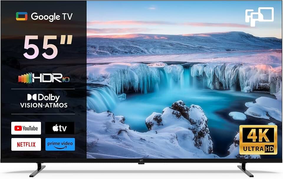 FPD TV 55 Pouces 4K UHD Smart TV, Google TV avec Cast intégré, Dolby Vision et Atmos, HDR 10, MEMC pour des Images Plus fluides