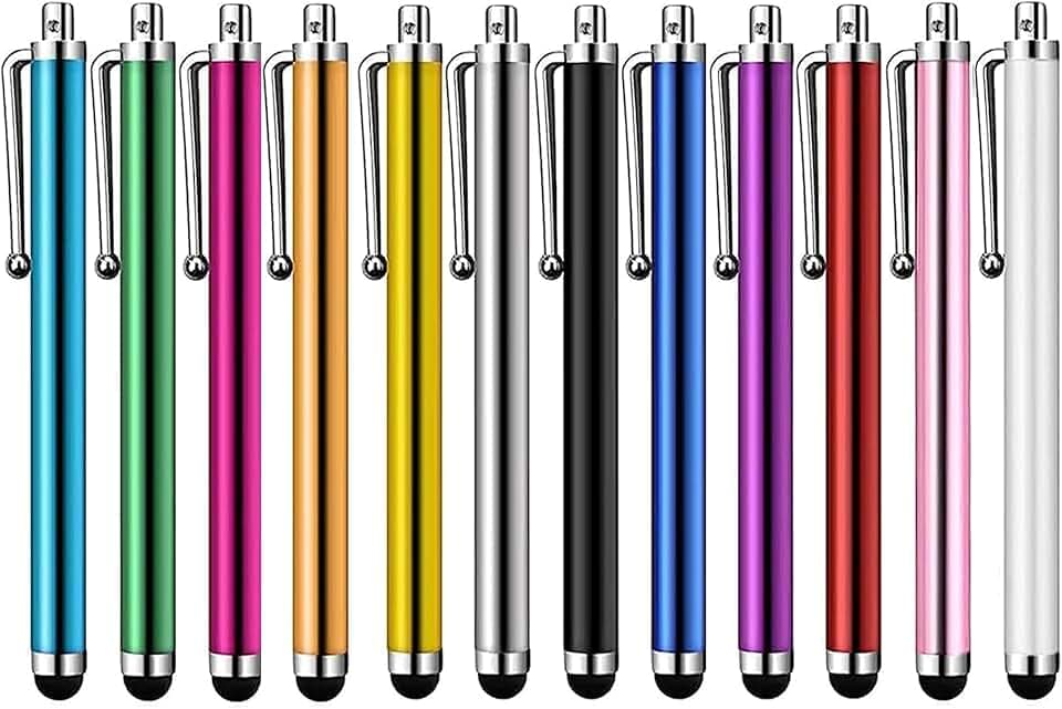 12 Pièces Stylet Stylo, Stylets Stylus Universels Capacitifs pour Écran Tactile pour Samsung Galaxy Huawei Mi et Tous Téléphone Tablet avec Écran Tactile Capacitif, Plusieurs Couleurs