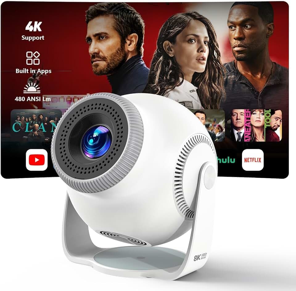 [App intégrée] Mini Projecteur Portable WiFi 6 et Bluetooth 5.4, 480 ANSI Lumens, Vidéoprojecteur 1080P et Décodage 4K, Projecteur Vidéo pour Chambre, Cinéma à Domicile et Extérieur