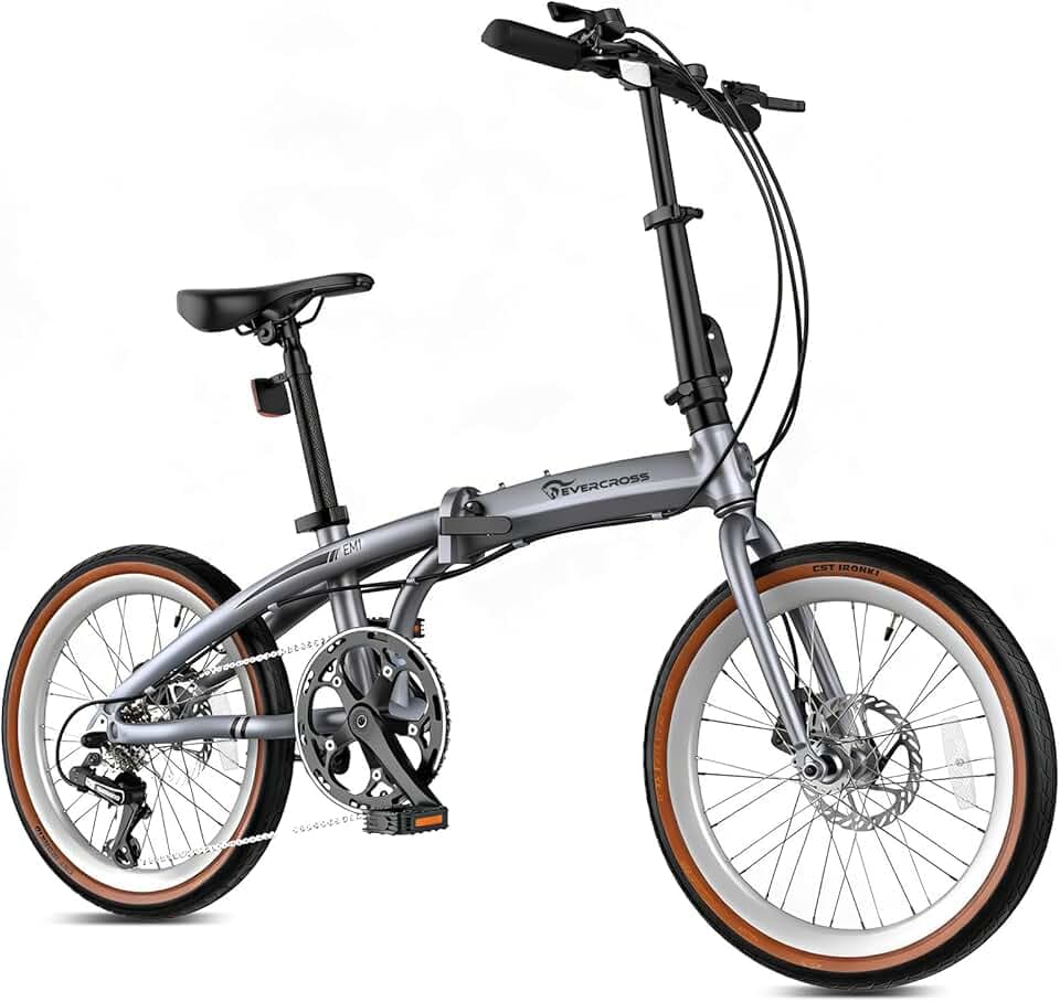 EVERCROSS EM1 Vélo Pliant pour Adultes et Adolescents dès 12 Ans – Roues 20", 7 Vitesses, Double Freins à Disque, Cadre en Aluminium Léger, Poids 12,7 kg, Bike Urban aux Tailles 150-185 cm
