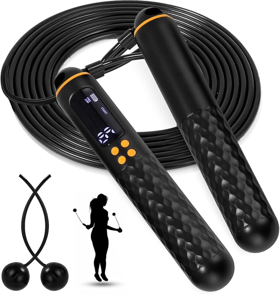 Corde à Sauter Sport fitness pour adultes, Corde a Sauter Sans Fil avec Compteur Calories et Minuterie LCD écran montrant,Poignées Antidérapantes Jump Rope Réglable pour Fitness, Perte de Graisse, Gym