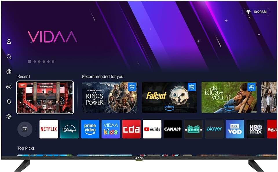 KIANO Elegance 55” Smart TV 4K UHD – VIDAA OS, D-LED, HDR, Dolby Digital Plus, Wi-FI, HDMI/USB, Triple Tuner DVB-T2/S2/C, PVR USB, Design sans Bordures