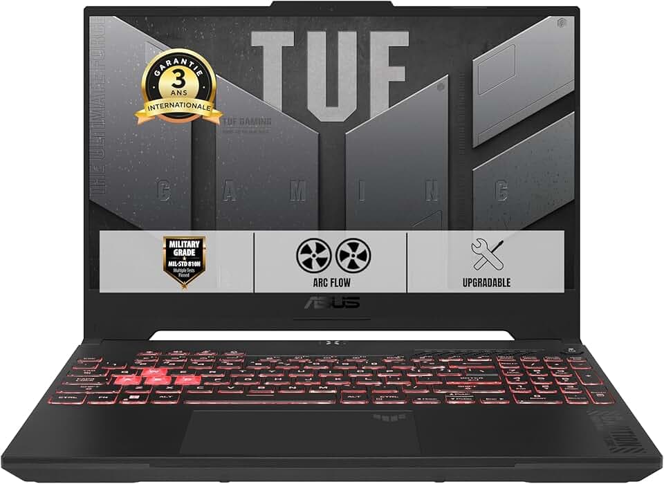 ASUS TUF Gaming A15-TUF507NV-LP220W 15.6 Pouces FHD 144Hz PC Portable (AMD Ryzen 5 7535HS 4.55 GHz, 16Go DDR5, 1To SSD, NVIDIA GeForce RTX 4060 TGP 140W, Windows 11 Home) – Clavier AZERTY