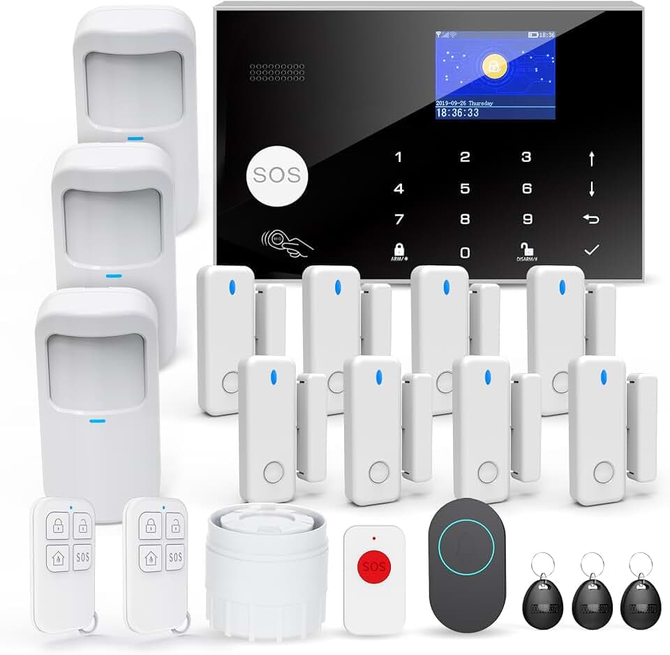 Alarme de Maison sans Fil WiFi, 20 Pièces GSM 4G Système de Sécurité Anti-Intrusion 120DB, Kits pour la Maison, Compatible avec Alexa, Google Assistant