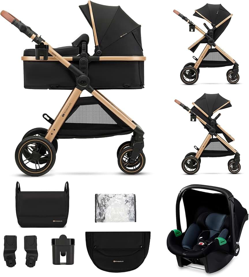 Kinderkraft ESME Poussette 3 en 1 avec porte-bébé Mink PRO I-Size, système de voyage, poussette bébé, poussette pliable, pour nouveau-né jusqu'à 4 ans, Noir