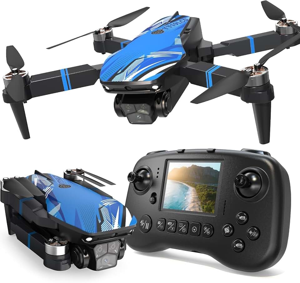 Drone avec Caméra pour Adultes, Écran LCD Télécommande FPV Vidéo Mini Drone Moteur Brushless, Évitement d'obstacles à 270° Figures 3D, RC Quadricoptère Pliable pour Débutants Carte SD jusqu’à 32 Go