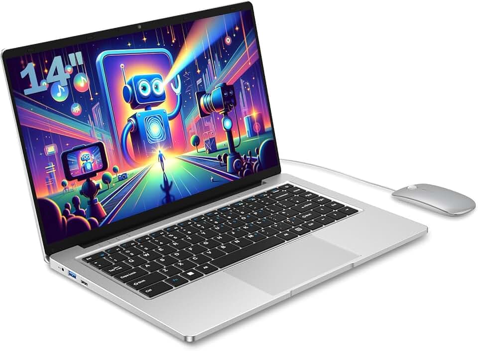 PINSTONE PC Portable de 14 Pouces Celeron N4000 (jusqu'à 2,6 GHz) 6GB RAM 128GB SSD, Laptop Computer Support WiFi 2.4 / 5G, Bluetooth 5.0, Ordinateur Portable étudiant/Bureau avec Souris.