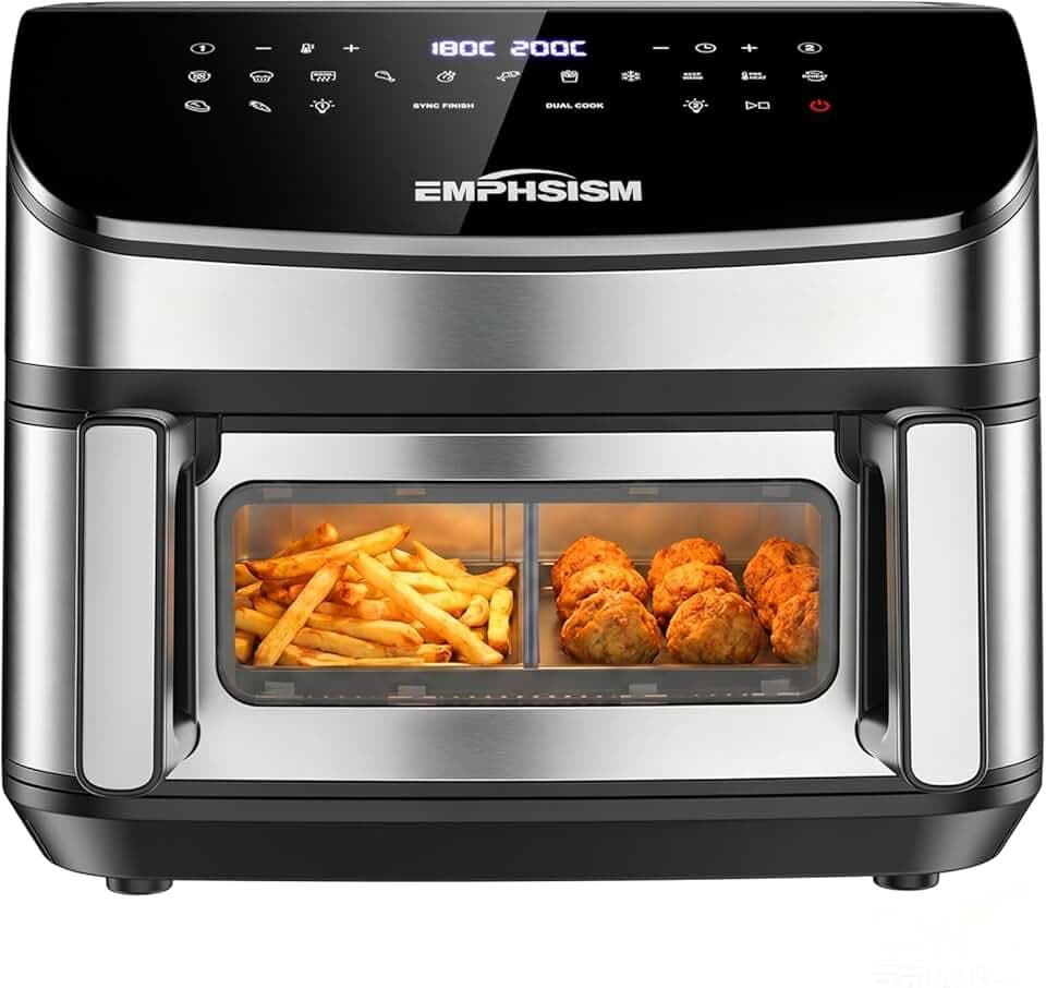 Air Fryer 12L 2 Compartiments - 2600W Friteuse à Air, XXL Friteuse Sans Huile avec Double Résistance en Haut et en Bas, 13-en-1 Airfryer avec Fenêtre Indépendante et Éclairage, Flexible 1 ou 2 Zones