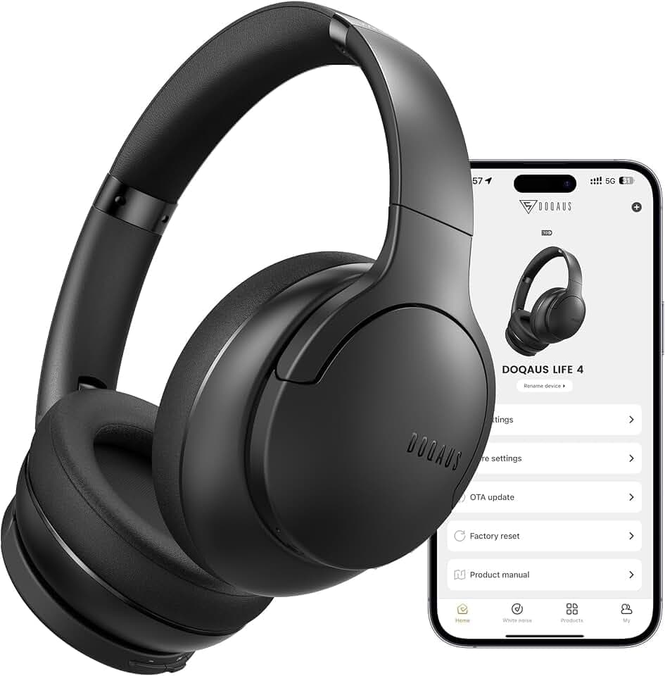 DOQAUS Casque Bluetooth sans Fil 90 Heurs de Lecture,Noir | 9 Modes EQ, Bluetooth 5.4 Casque Audio avec App,Micro Intégré pour Appels,Musique,Téléphone,Tablette et PC Global Recycled Standard