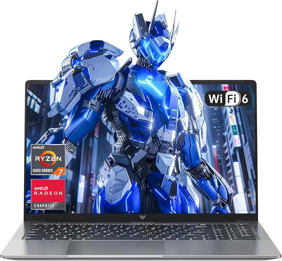 2026 Ordinateur Portable 15.6 Pouces, PC Portable Gamer ave Ryzen 7 5700U (jusqu'à 4.3GHz) 8C/16T, 16GB RAM DDR4*2 + 512GB SSD M.2, 1080 FHD, BT5.2, USB3.2, Type-C, HDMI, Rapide 65W, WiFi 6