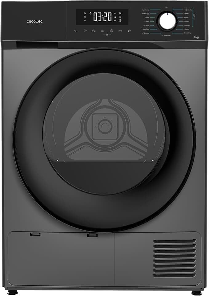 Cecotec Sèche-linge à Pompe à Chaleur 8 kg Bolero Dresscode Dry 8330 Steel, 15 programmes, Classe E, Fonctions comme Séchage Automatique, Repassage Facile, Stop&Go, Delay Start et KidLock, Inox