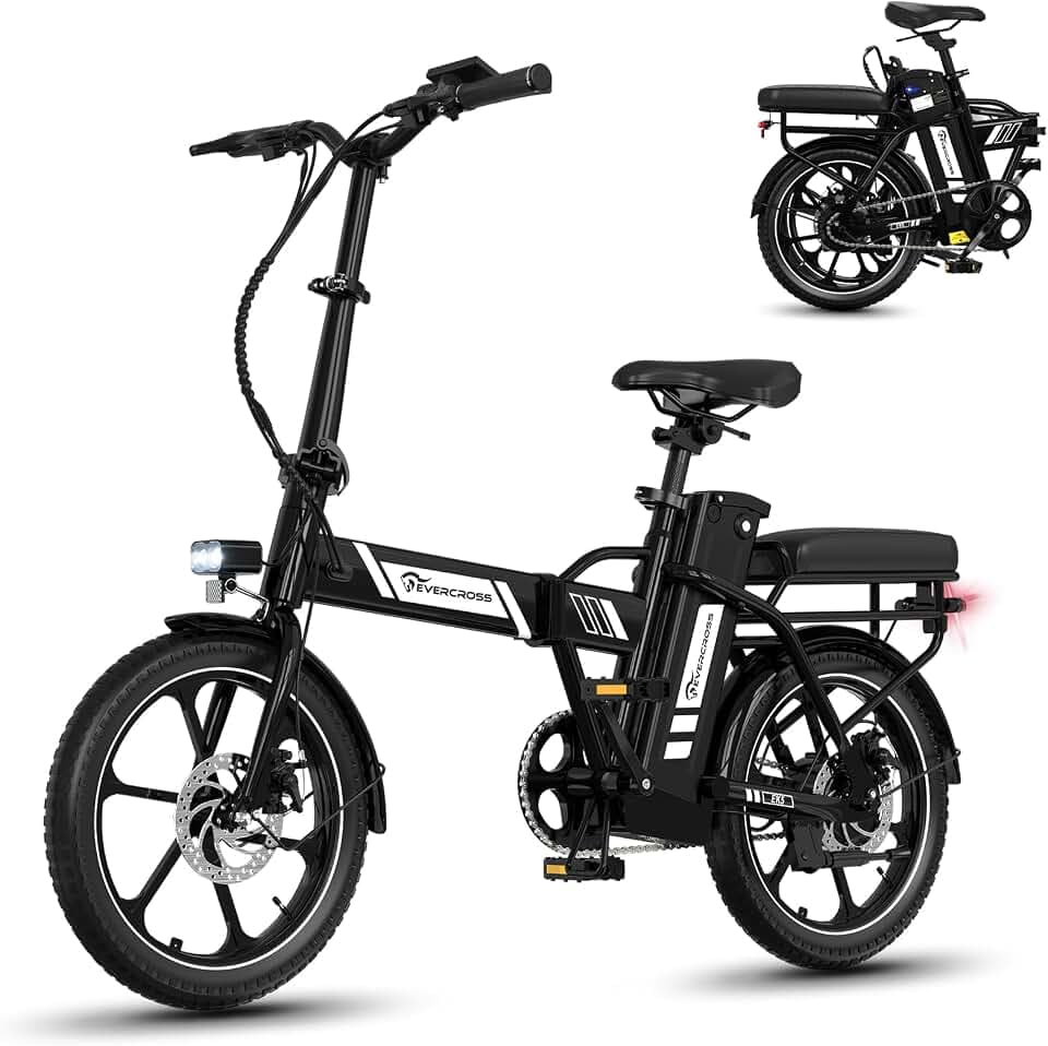 EVERCROSS Vélo Electrique pour Adultes, 16''/20" Vélo Electrique à Gros Pneus, 250W E Bike,Jusqu'à 25KM/H, 36V/48V Batterie Amovible, Vélo Tout-Terrain Electrique pour la Neige de Montagne