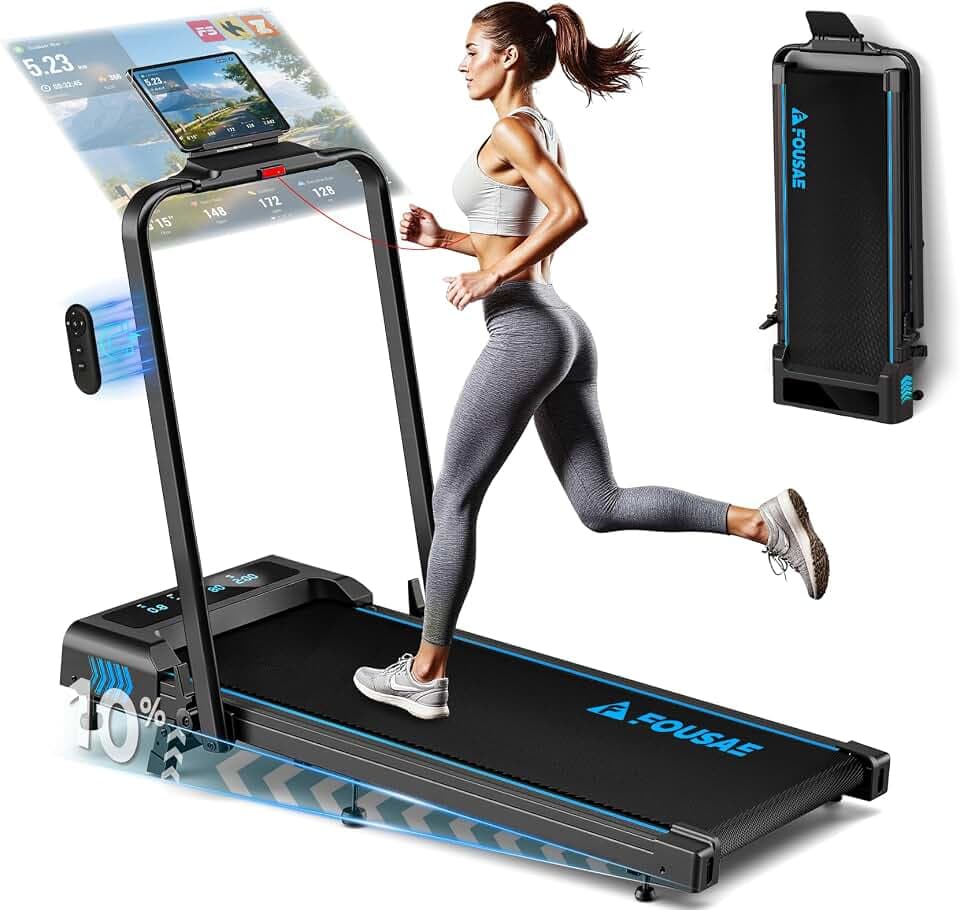 Tapis de Course, FOUSAE 12 Programmes HIIT Prédéfinis, 10% Tapis de Marche Inclinable, 12 KM/H, Moteur Haute Performance 2,75CV Silencieux, APP & Télécommande, Charge 158kg Fitness Intérieur Recycled Claim Standard Blended