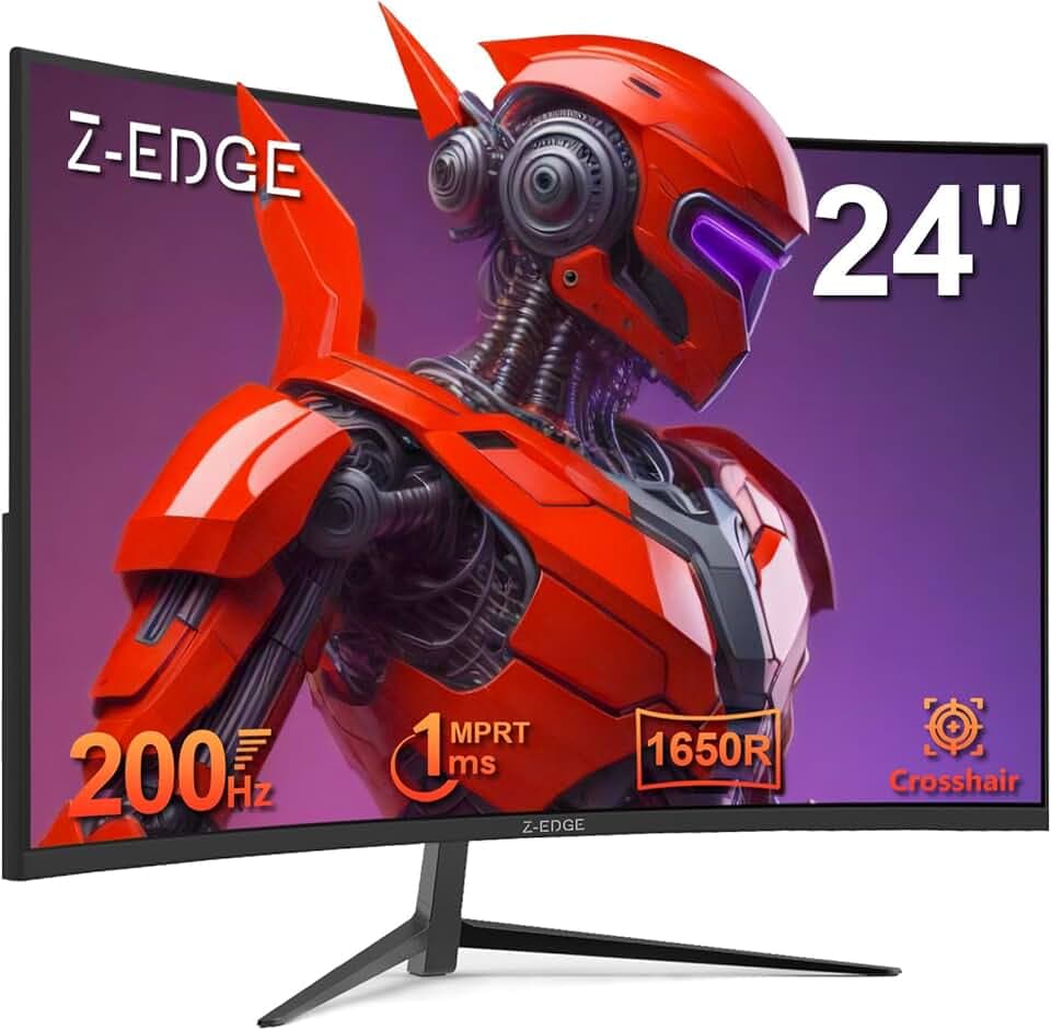 Z-Edge Ecran PC Gamer Incurvé 24'' 200 Hz/165 Hz/144 Hz, FHD(1920x1080), 1ms MPRT, FreeSync, Moniteur Gaming, 1650R VA, 300cd/m², HDMI 2.0& DP 1.4, Inclinaison Réglable, 178° Angle Vue