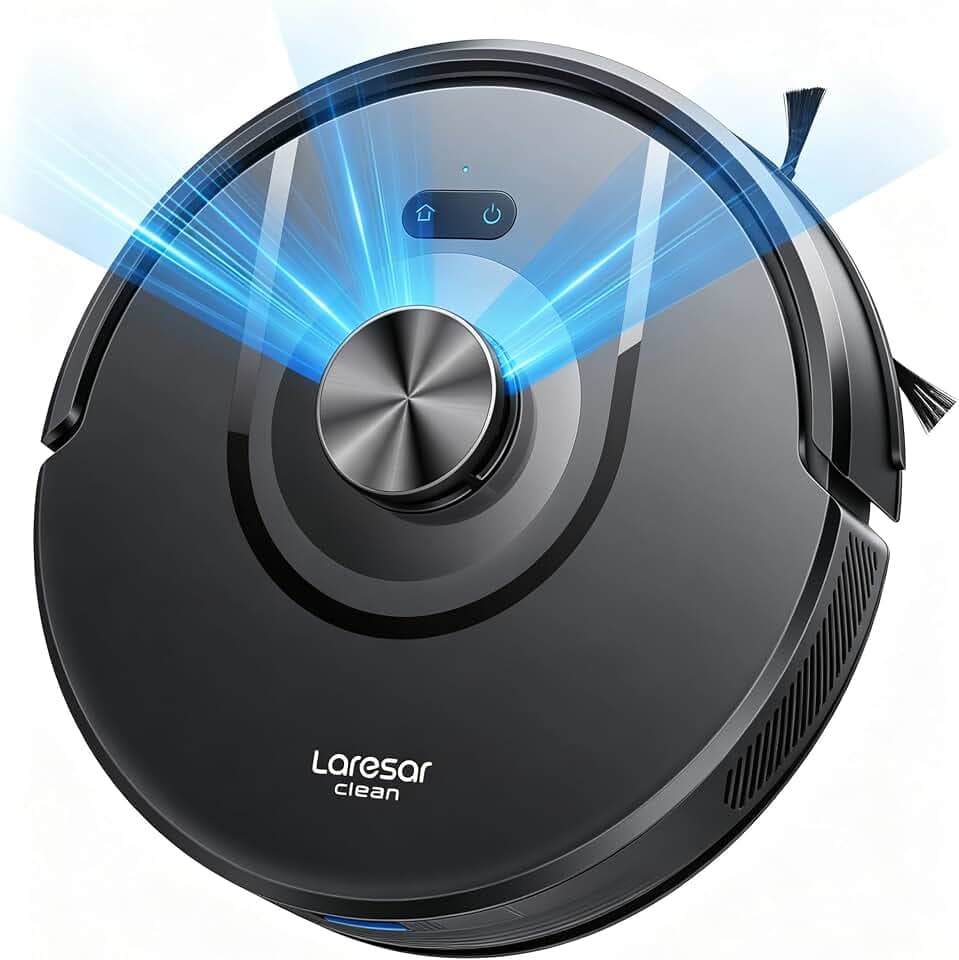 Laresar Clean Aspirateur Robot Laveur LiDAR, Aspiration 10 000 Pa | 200 Min d'autonomie, Navigation LiDAR, Cartes multi-étages, Zone interdite, Évitement d'obstacles, Alexa/App, Poils d'animaux