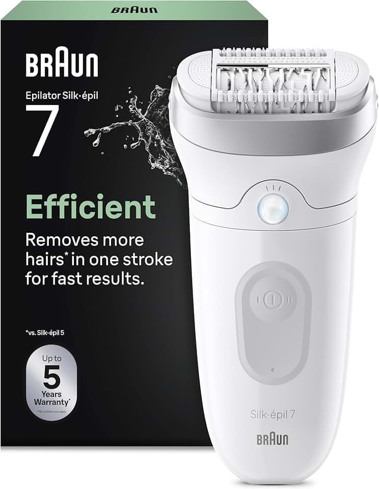 Braun Epilateur Electrique Femme Silk Epil 7 7-011, Argent | Etanche, sans Fil, Embout Rouleau de Massage, Coffret Epilation avec Accessoire de Précision GreenCircle Certified: Certified Energy Savings