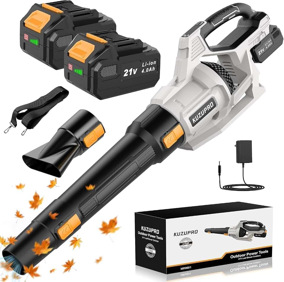 Souffleur de Feuilles sans Fil 21V, 2 Batteries 4,0Ah Incluses, 3 Vitesses Réglables, 2 Tubes de Soufflage Amovibles, Bandoulière – pour Jardin, Terrasse et Nettoyage Extérieur | Chargeur inclus, 240 km/h, 3 vitesses réglables, 2 buses et bandoulière pour jardin, terrasse, allée et cour