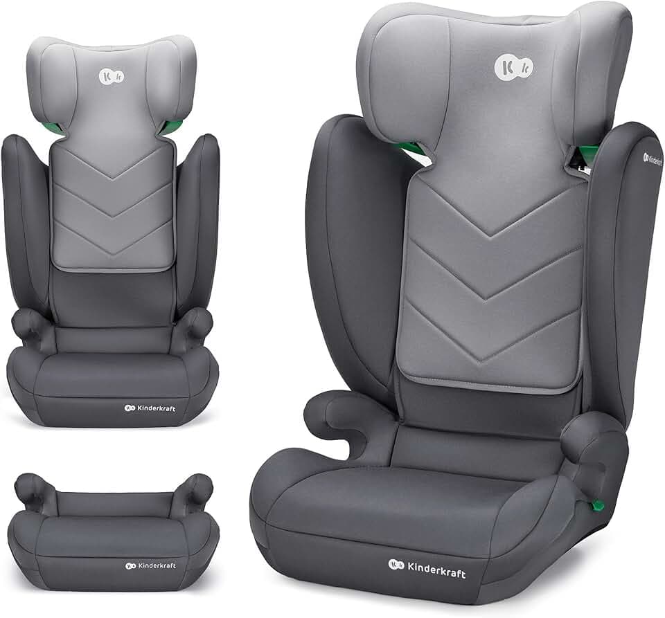 Kinderkraft I-SPARK i-Size Siège auto bébé Groupe 2/3 100-150 cm, de 3,5 à 12 ans, 15 à 36 kg, léger (4,85 kg), ceinture de sécurité à 3 points, Protection latérale, Gris