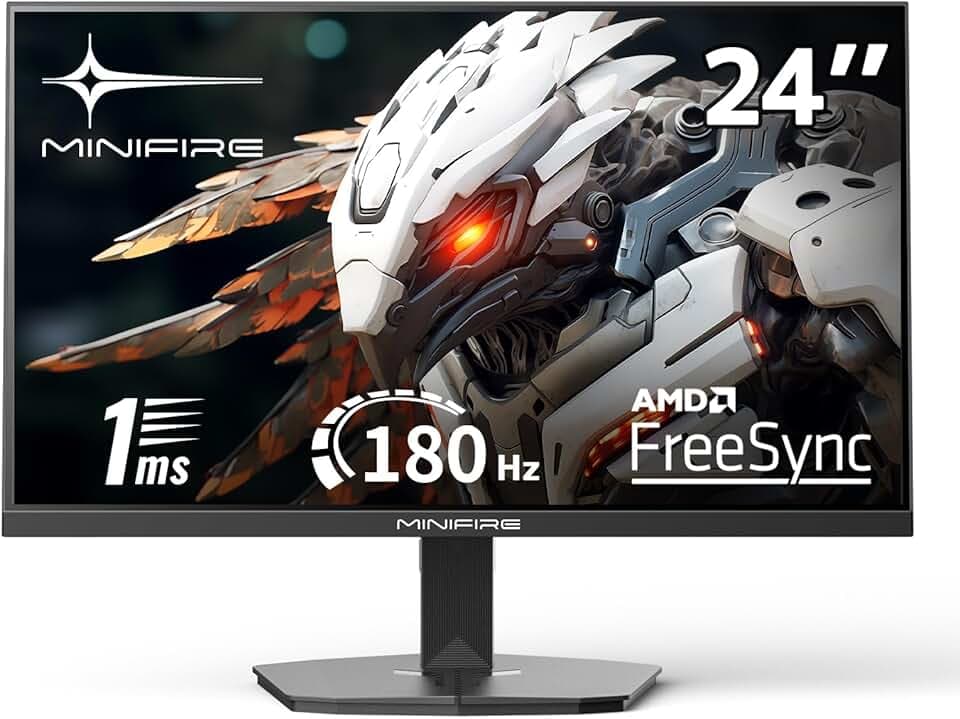Minifire Écran Gaming 24 Pouces, 180 Hz, 1ms, Full HD(1920 x 1080) écran sans Cadre, Adpitive Sync, HDMI 1.4 & DP 1.2, 300Nits, sRGB 110%, Ultra-Thin Bezel, Adjustable Tilt - Noir （MFG24F4L）