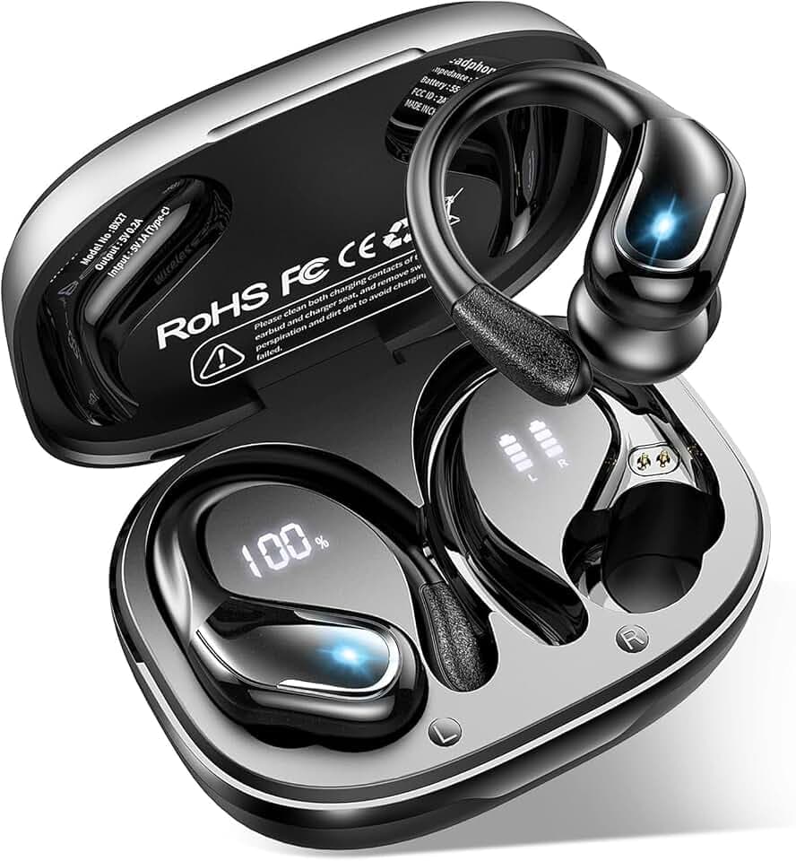 Ecouteurs Bluetooth Sans Fil Sport, 75Hrs Écouteurs Bluetooth 5.4 avec Stéréo HiFi 3D, 4 ENC Réduction de Bruit Mic Oreillette sans Fil USB-C Charge, Étanches IP7 Casque Running LED pour Android/iOS