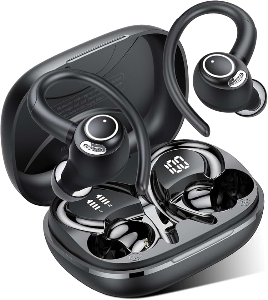 Ecouteurs Bluetooth sans Fil Sport, 2026 Headphones 5.4 HiFi Stéréo, Ecouteurs sans Fil avec ENC Mic, Ecouteur Pour Courir, IP7 Étanche Écouteur, 40H, Oreillette Sans Fil, Casque Écran LED, Noir ClimeCo Certified