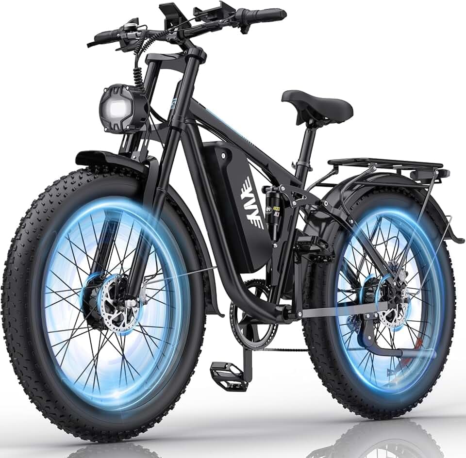 YVY C26 Pro Vélo Électrique, Autonomie 120km, Batterie Amovible 48V 23Ah, Double Moteur 180Nm, Fat Bike Électrique, VTT Électrique 7 Vitesses, E-Bike Double Suspension, Double Disque, Écran LCD