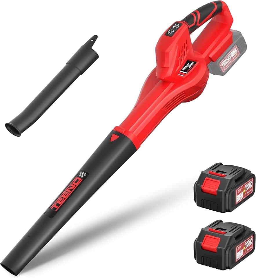 TEENO Souffleur de Feuilles sans Fil丨2x4,0Ah Batteries | Compatible Makita Batteries丨6 Vitesses Réglables (210 km/h)丨Tube & Bec Réglables丨Pro & Jardin丨Chargeur Incluses