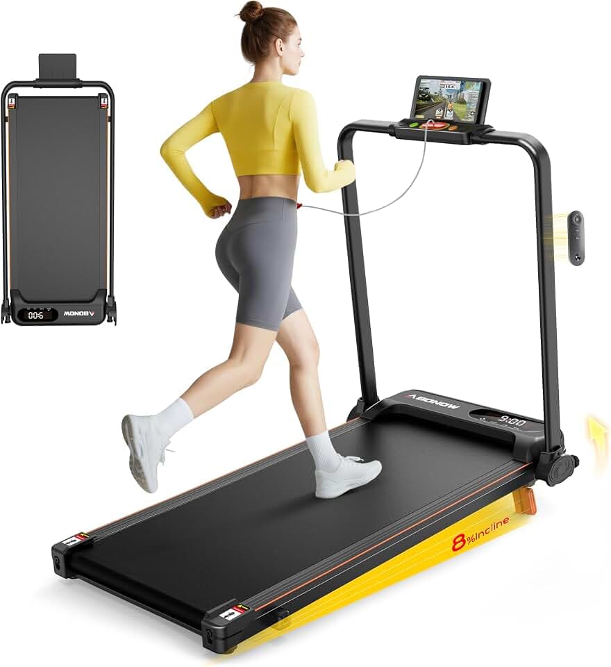 Abonow Tapis de Marche avec Inclinaison Manuelle 8%, Petit Tapis Roulant pour Maison, Tapis de Marche sous Bureau pour Bureau, Moteur 3.0HP 1-10km/h, Pliable, Écran LED, Télécommande Magnétique, sans