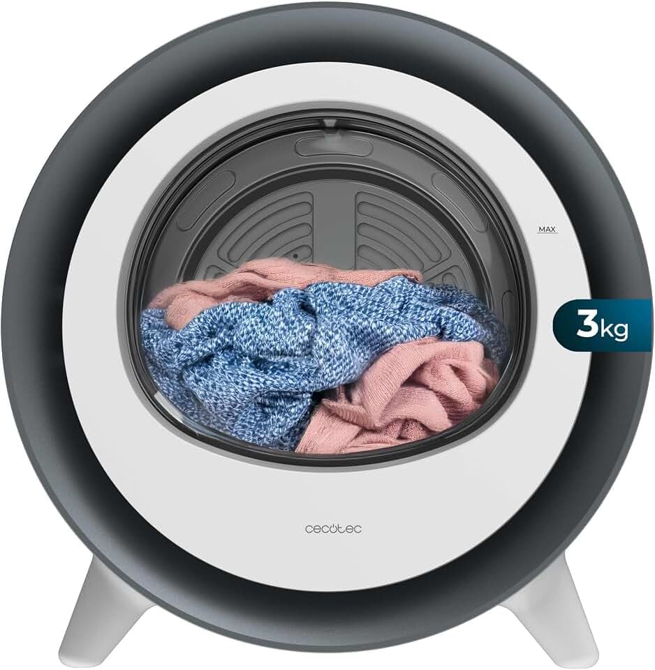 Cecotec Sèche-linge Compact à Évacuation 3 kg Bolero DressCode Dry 3500V Silver, 8 programmes, Classe A, Séchage Auto Intelligent, Control Touch, Fonction UV Care, Dry Shoe Rack et Delay Start, Blanc