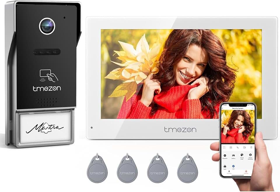 TMEZON Visiophone Connecté Filaire, Interphone Vidéo 2 Fils Visiophone WiFi,7" Ecran Couleur TFT LCD,1080P Sonnette avec Caméra,Portier vidéo,Déverrouillage à Distance,RFID Carte Badges, Y73