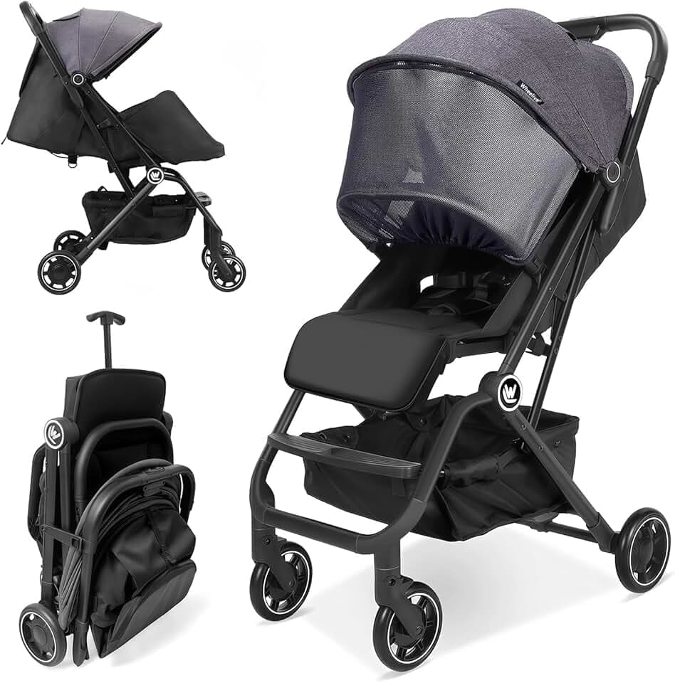 Poussette Légère pour Bébé, Poussette de Voyage Compacte avec Housse à Pieds Rétractable & Pare-Soleil, Poussette Pliable à Une Main, Siège Réglable pour 0-36 Mois