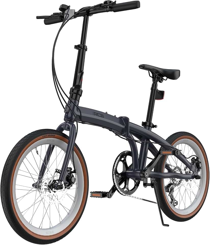 RCB GK4 Vélo Pliable 20 Pouces, Cadre en Aluminium, Transmission 7 Vitesses, Freins à Disque Mécaniques, Fourche Suspendue en Acier Carbone, Vélo Urbain pour Adolescents et Adultes
