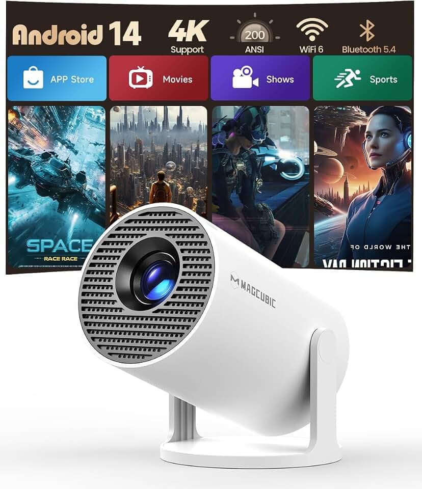 Magcubic Videoprojecteur Portable 4K Supportée, Mini Projecteur 200 ANSI | Rétroprojecteur Vidéo WiFi 6 Bluetooth 5.4, 720P HD Natif, Correction Trapézoïdale Horizontale Automatique, 180° Rotatif Certifié ClimatePartner