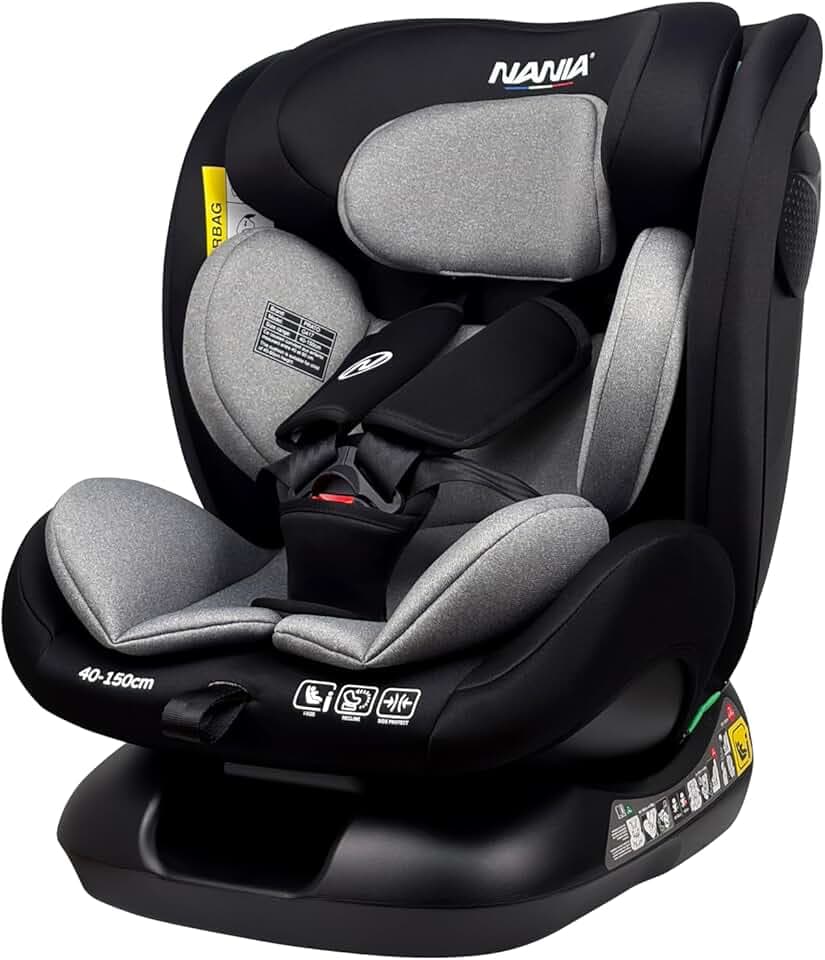 Nania Prato evol +, Siège auto enfant, I-Size, 40-150 cm, dos route jusqu'à 105cm, Evolutif naissance à 12 ans, Fixations ceinture de sécurité, Réglage de l'Appui-tête et de l'Inclinaison.