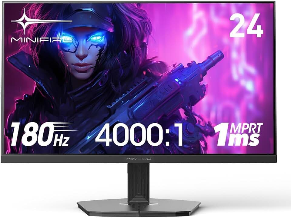 Minifire Écran PC Gamer 24 Pouces,180Hz,FHD(1920x1080),sRGB 110%,VA Panneau | Adaptive Sync, MPRT 1ms, Filtre Lumière Bleue, HDMI 1.4, DP1.2, Compatible VESA 75x75 mm-MFG24F4