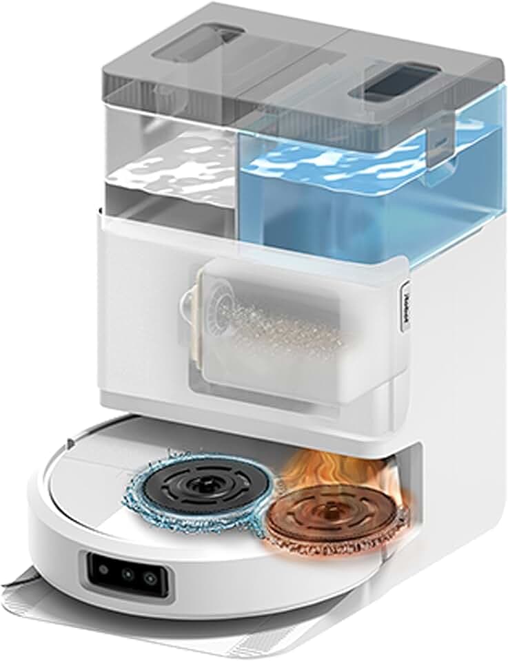 iRobot Roomba Plus 505 Combo Robot + AutoWash - Base Multifonction - Lavage et séchage à l'air Chaud des lingettes - PrecisionVision IA - LiDAR Clearview Pro - 75 Jours d'autovidage - Blanc