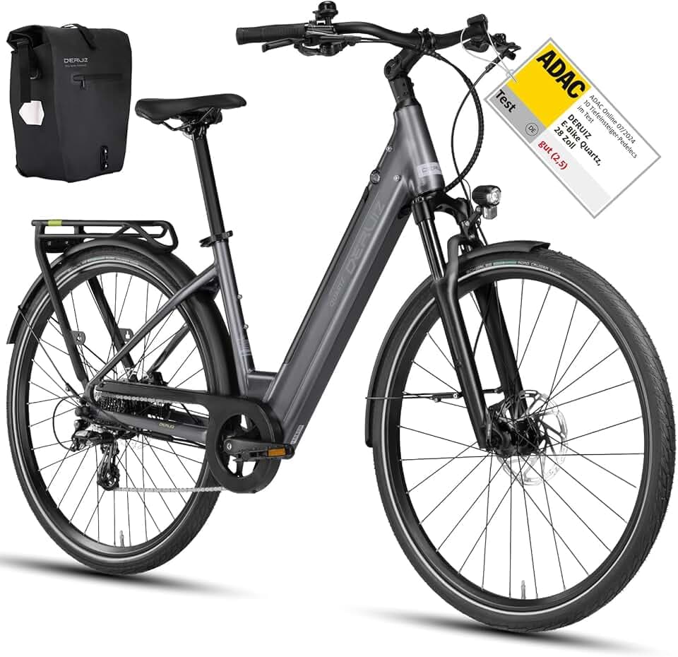 DERUIZ Vélo électrique à quartz 28" pour adultes, vélo de ville homme et femme avec batterie 48 V 13,4 Ah, portée maximale 161 km, freins hydrauliques, capteur de couple, vélo électrique avec