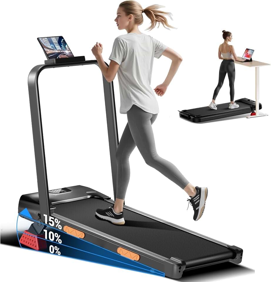 LONTEK 3.0HP Tapis de Course Pliable Inclinable 15%, à Triple Amortissement | 10km/h Tapis de Marche Pliable Inclinable, Treadmill Walking Pad, Télécommande, Charge Max 136KG