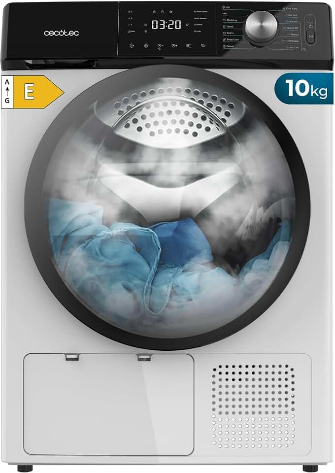 Cecotec Sèche-linge Pompe à Chaleur 10 kg Bolero Dresscode Dry 10355, Classe Équivalente A++, 14 programmes, 4 Niveaux de Séchage, Fonctions Stop&Go, Départ Différé, KidLock et DiamondCare, Blanc